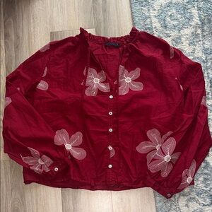 Zara Red Floral Button-Up Blouse